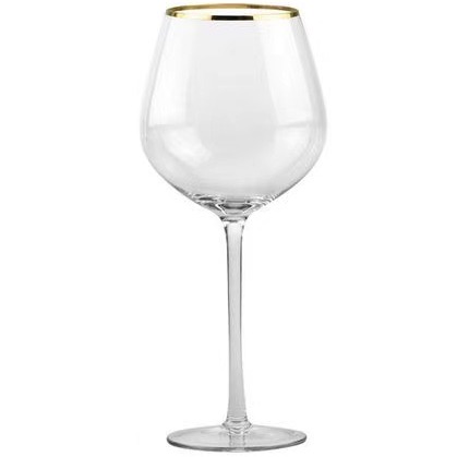 gold rim red wine glass